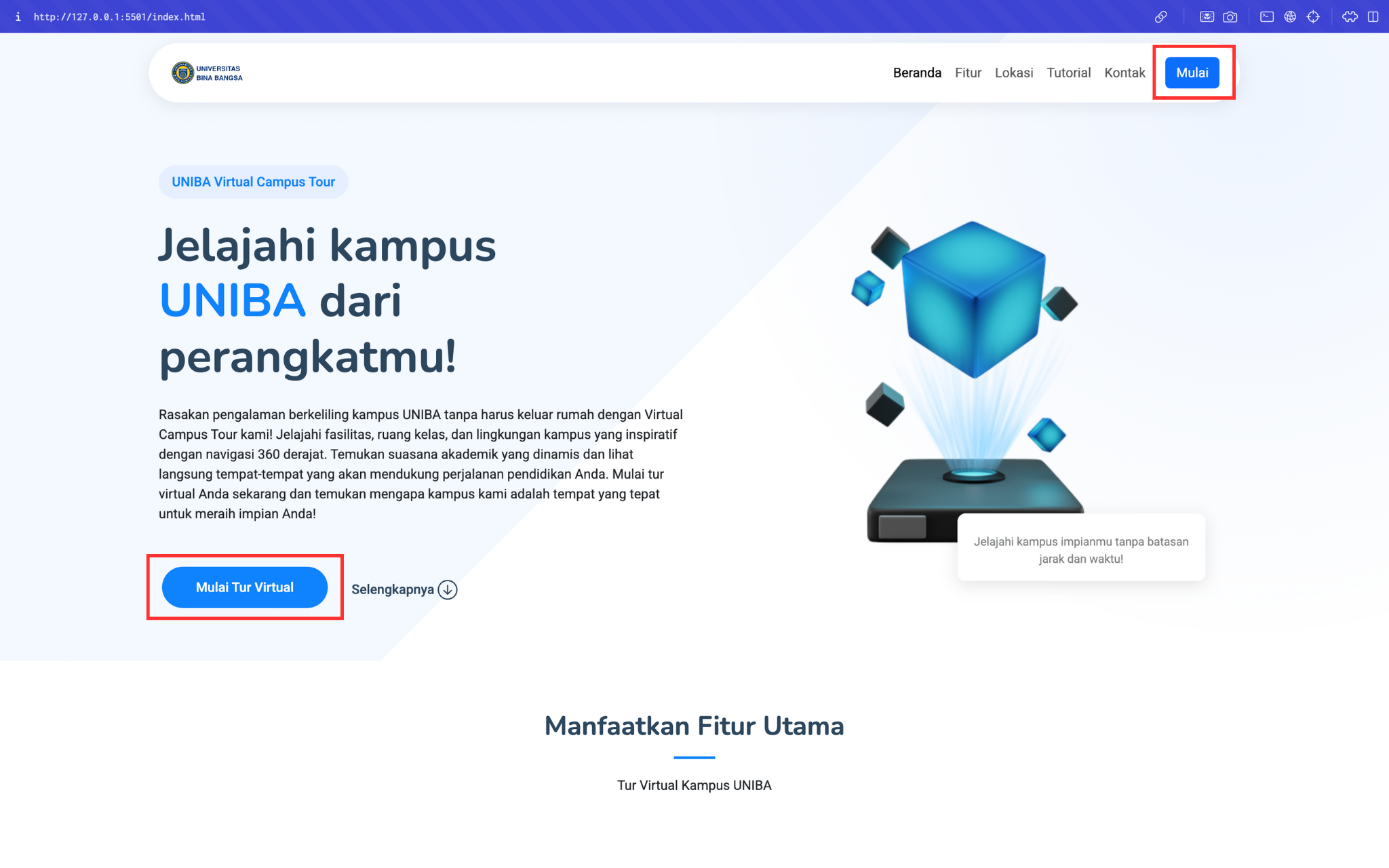 Menu Virtual Tour di Homepage